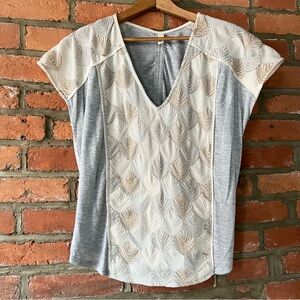 { Anthropologie } Tiny women’s metallic embroidered cinched back top XS